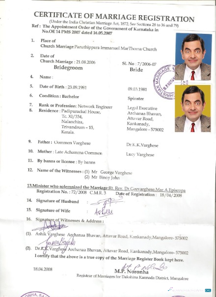 Download India Registrar of marriage certificate Photoshop template